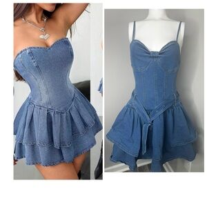 SHEIN Blue Ruffled Tiered Mini Dress-PRELOVED- MEDIUM